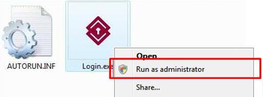 Right click on Login.exe and select Run as administrator. When you run Login.