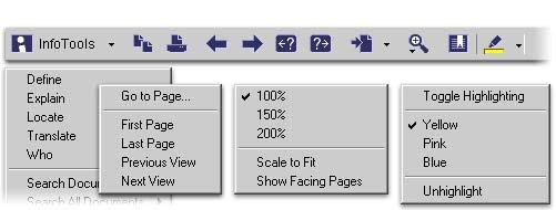 translating, bookmarking, etc. Content display area ebrary Reader toolbar: a. InfoTools menu a. b. c. d. e. f. g. h. i. b. Copy text with automatic bibliographic citation c.