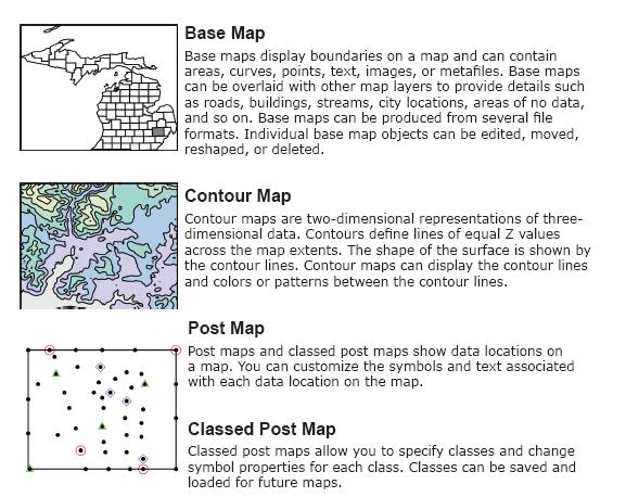 Map Types Several different map types can be created, modified, and displayed with Surfer.