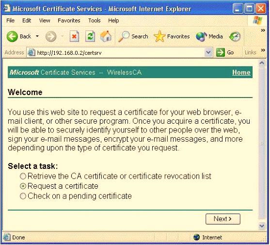 Appendix B: Server Setup for 802.1x Client Appendix B Server Setup for 802.1x Client Getting Client Certificate 1.