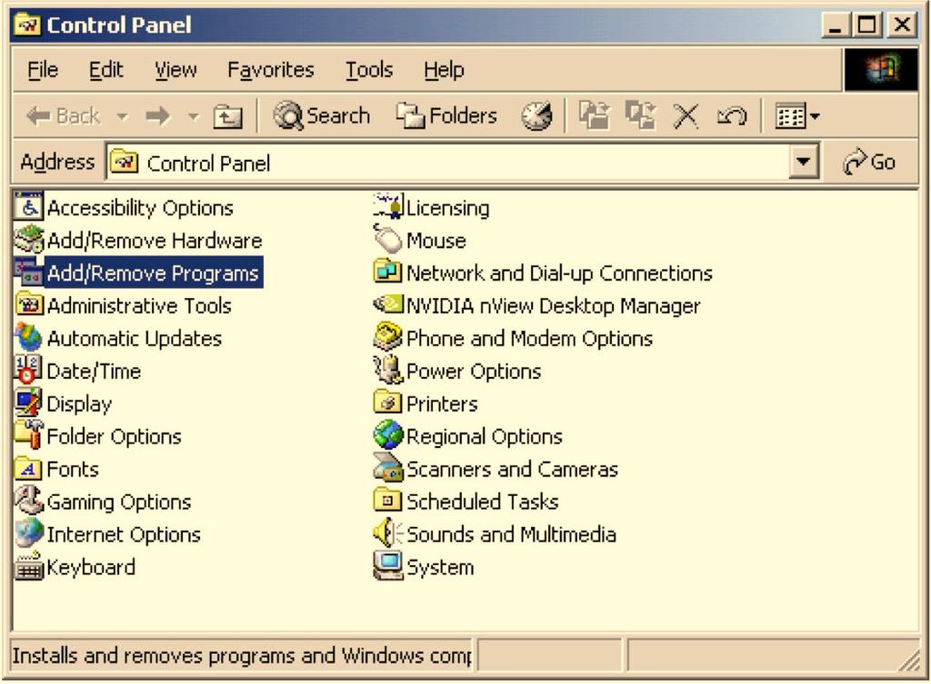 ADSL Router User Manual The second way:! Choose Settings Control Panel from the Start menu. Choose Add/Remove Programs.