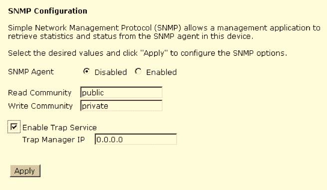 Chapter 4: Web Configuration SNMP Setting The SNMP, the abbreviation of Simple Network Management Protocol, is used to refer to a collection of specifications for network management that include the