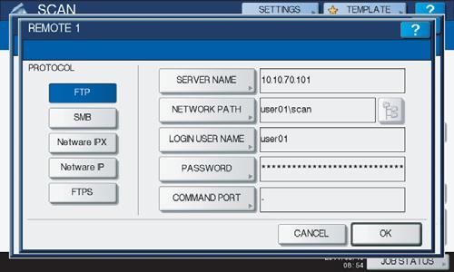 2 BASIC OPERATION 2.BASIC OPERATION 8 Select a folder for the remote destination. 1) Select FTP, SMB, NetWare IPX, NetWare IP, or FTPS as a protocol to transfer the file.