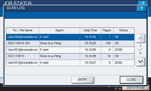 2 BASIC OPERATION Viewing the scan job log A record of scan jobs can be displayed on the [LOG] tab of the JOB STATUS screen.