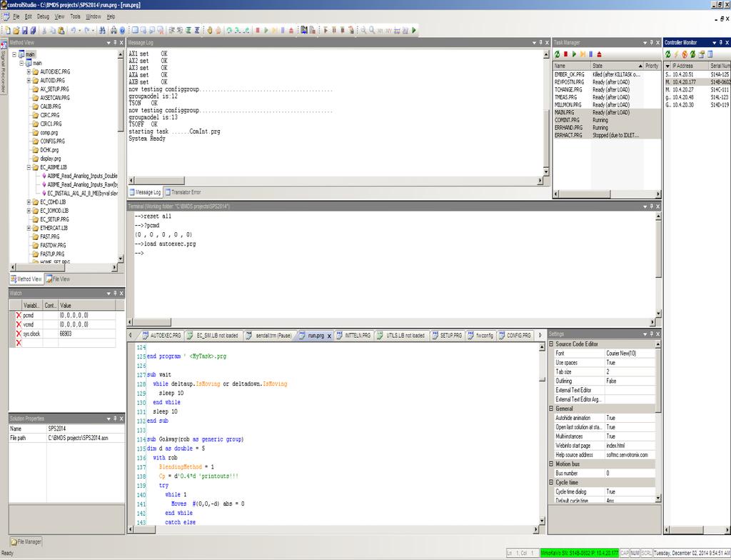 ControlStudio Messages Terminal (command line interface) Running Tasks Project/Method