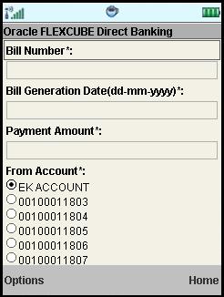 . [Mandatory, Alphanumeric,15] Input the Bill number for which payment is to be made [Mandatory, Alphanumeric,10] Input the date on which the Bill payment is due.