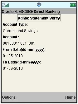 Adhoc Statement Adhoc Statement Verify 6. Select the Confirm from Options. The system displays Adhoc Statement Confirm screen.
