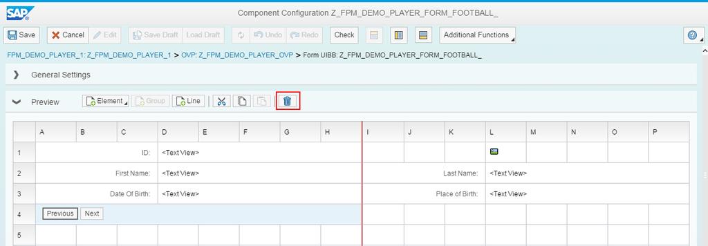 Figure 15: Form UIBB in FLUID Rearranging the Fields Select the row with the Previous and Next buttons and click the Delete button.