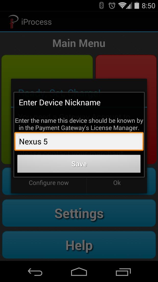 The first time you open the iprocess app on your Android device, it will prompt you to establish a Nickname