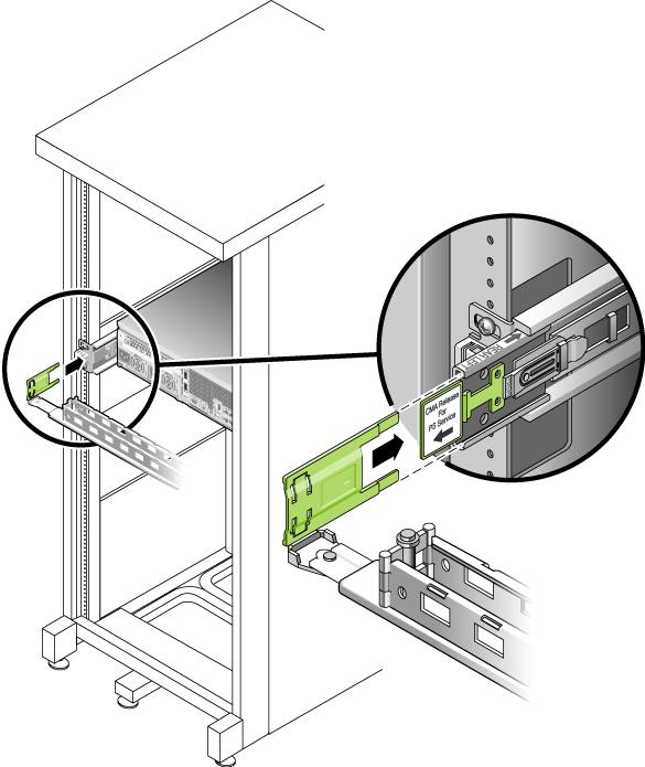 4. Insert the hinged plastic connector at the left side of the CMA fully into the CMA rail extension (FIGURE 2-22).