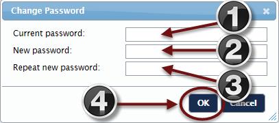 f. The Change Password Dialog box will appear on the screen. 1. Enter the same password used to log onto the application which was provided in the email by SCDOT into the Current password: field. 2.