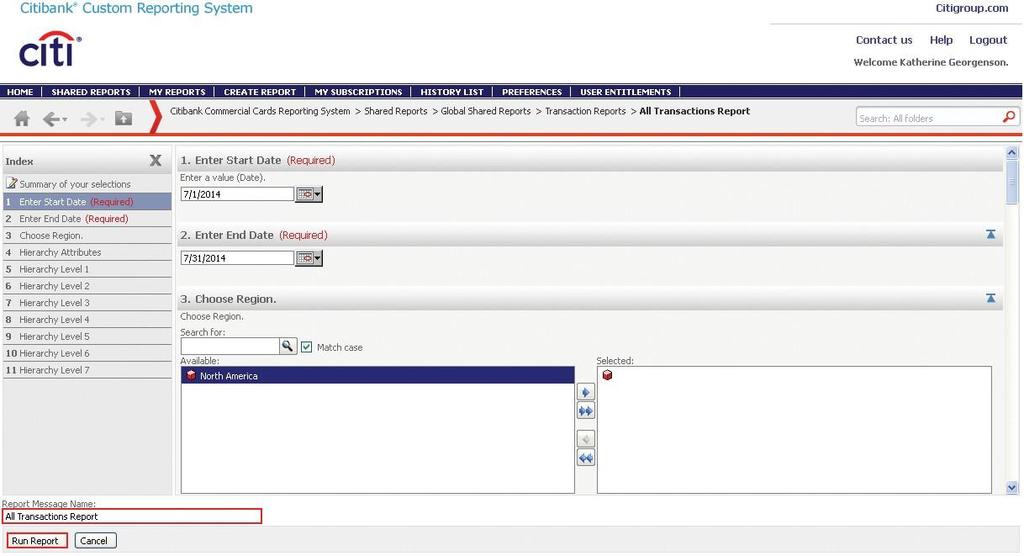 CCRS Quick Start Guide Run Standard Reports Using a Template 4. Complete the required prompts and click the Run Report button. The Processing request screen displays.
