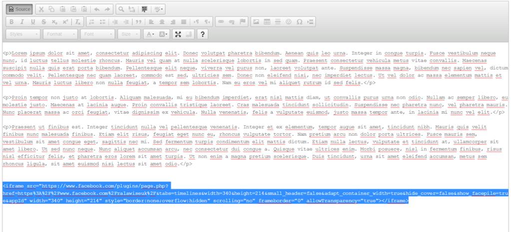Scroll down to the WYSIWYG editor The content editor allows you to insert HTML code directly by selecting the icon from the editor