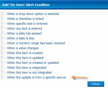Click Add Condition Select When the update is from a specific source