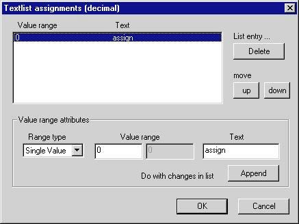 Graphics Designer 08.97 4.4 Assignments for Text Lists List Type Decimal Use the "Assignments" attribute to assign the values for the text list.