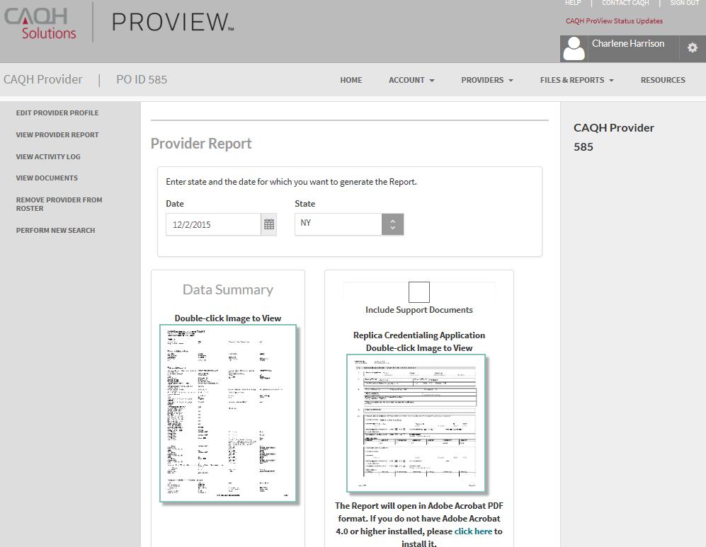 2. View Provider Report: Click here to view a data summary of a provider s data profile.