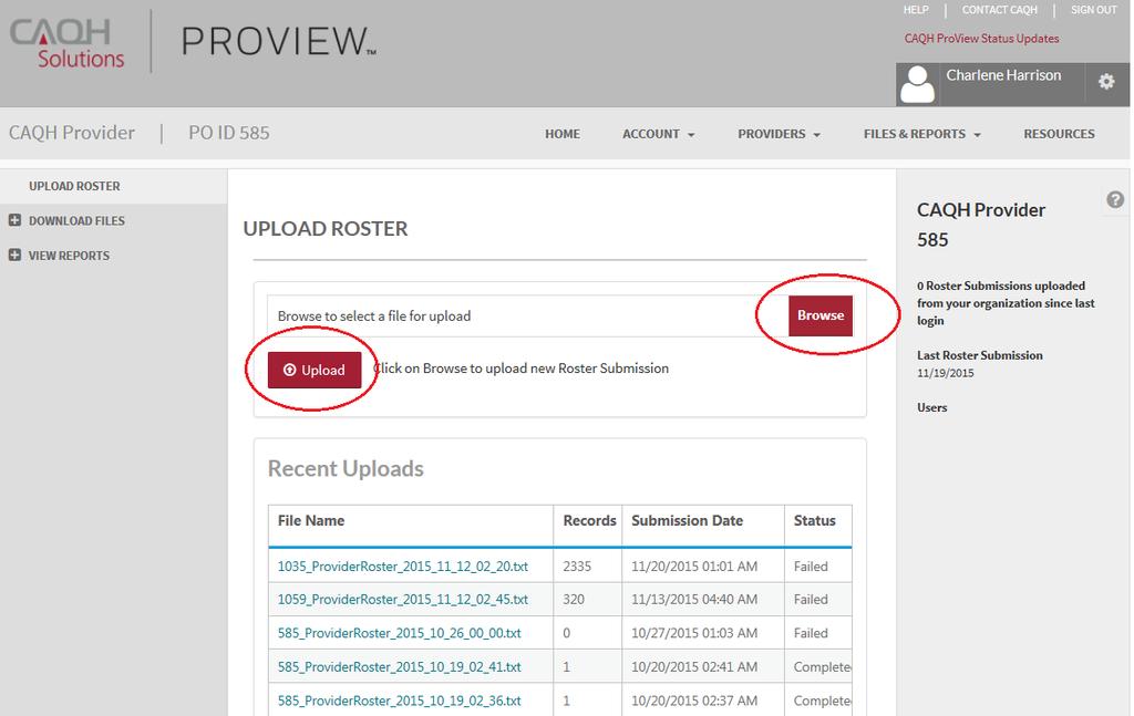 FIGURE 41 3. The Upload Status section will display the live submission status.