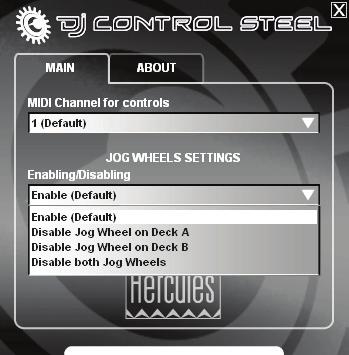 Main tab: In this tab, you can: - disable and re-enable the jog wheels.