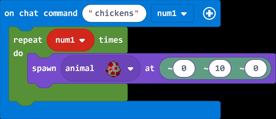 Now, when you press T in Minecraft, if you type in chickens 15 then the variable num1 will take the value of 15.