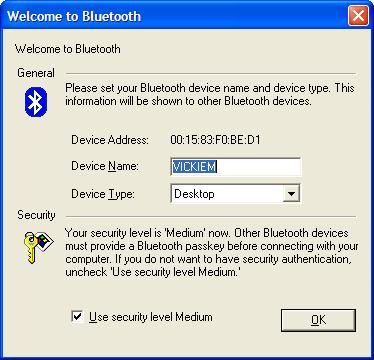 Chapter 2: Installation 4. The Welcome to Bluetooth dialog box displays when Windows successfully completes installing the USB adapter. 5.