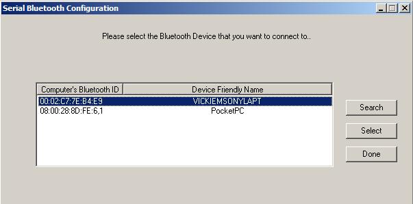 When the Bluetooth technology finishes searching, the Select button displays in the dialog box. 9.