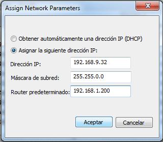 Select the desired camera and pressing the right button of the mouse, select the drop-down menu option "Assign Network Parameters..." 5. Assign an IP address to the camera.