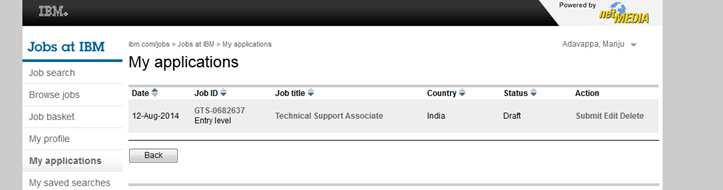 NOTE: Please ensure your application status should be in APPLIED, status. If in Draft status as shown below.