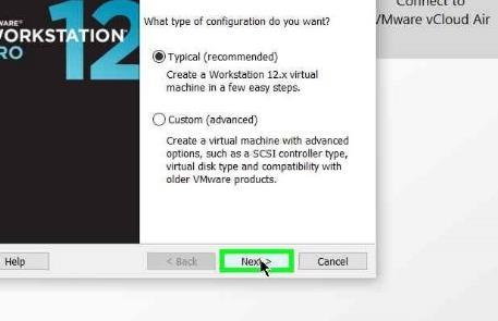 Click Create a New Virtual Machine or File > New Virtual Machine Make sure the radio button for Typical is highlighted, and then click the Next > button. 5.