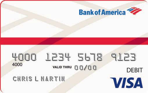 Onboarding U.S. Mail: Debit Card Package Here is your new Bank of America Health Account Card. P.O. Box 15292, Wilmington, DE 19850 CHRIS MARTIN 22 BOULDER STREET HANSON, CT 00000-7253 We re here to help Customer Care Center: <Variable Phone #> 800.