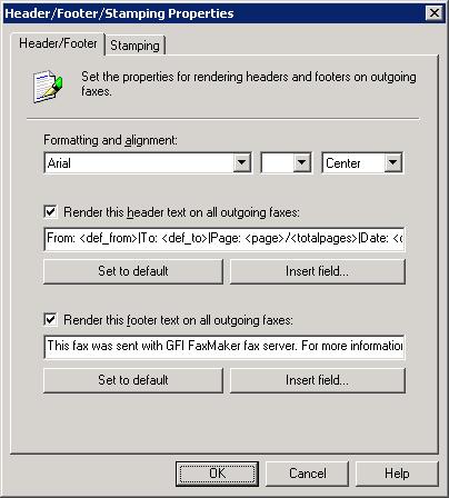 Screenshot 78: Header/Footer options for outgoing faxes 2.