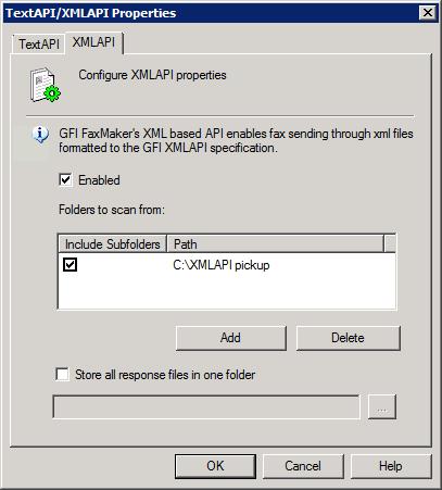 7.12.2 Enabling XMLAPI To enable and configure XMLAPI: 1. From GFI FaxMaker Configuration, right-click Advanced > Text-API/XMLAPI node and select Properties. Screenshot 94: Enabling XMLAPI 2.