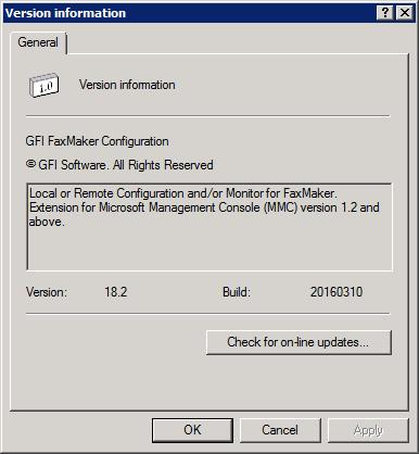 Screenshot 111: GFI FaxMaker version information 9.