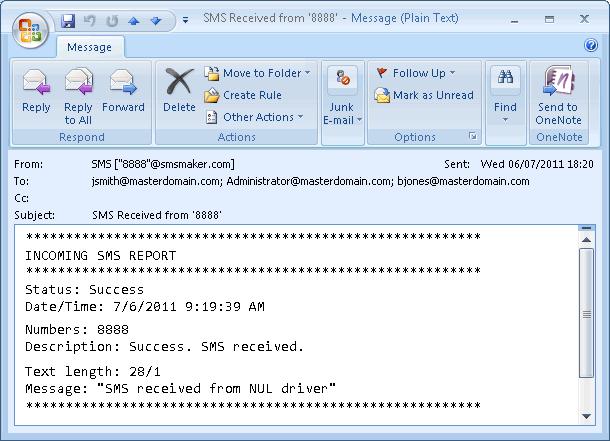 Screenshot 114: Received SMS viewed in email client For more information, refer to Configure SMS settings (page 187). 10.