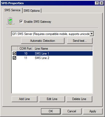 Screenshot 115: Configuring the GFI SMS server 3.
