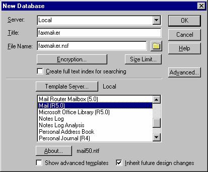3.2.2 Lotus Notes 4 and 5 Step 1: Create a dedicated database for GFI FaxMaker Screenshot 4: Creating a Notes Fax database 1. In the Notes Workspace select File > Database > New. 2.