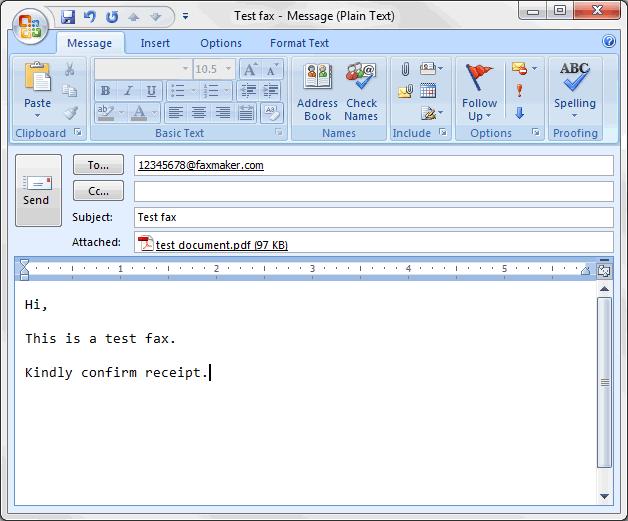 Screenshot 35: Sending a fax using the email client This method is available for all email users, with no installation of other software or custom configurations required.