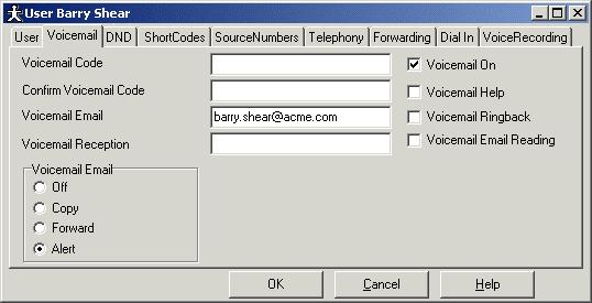 User Configuration User Configuration Within IP Office Manager, the following options are configurable via the Voicemail tab for each User.