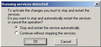 then click Set. Click OK. 20. Click OK to stop and restart the service. 21.