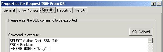 This query is entered into the Database Execute Action via the specific tab. When entering information into the specific tab for the first time you will taken through a series of steps. 1.