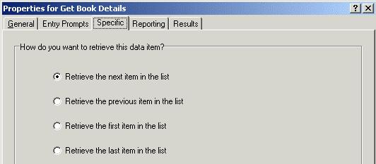 In this example the option 'retrieve the next item in the list' was selected to allow the caller to step through the results, if more that one match ISBN