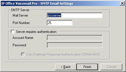 2. Installing the IMS & Voicemail Pro Software 31. The next screen request details of the SMTP server to which the Voicemail Pro server should send messages. 32. Click Finish.