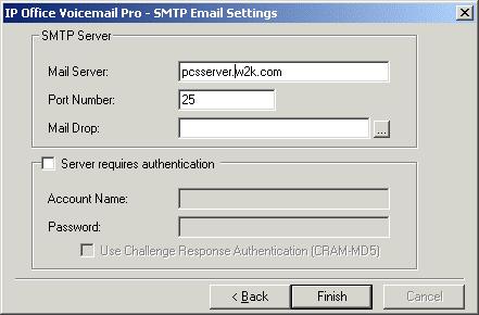 Networked Messaging Install (VPNM) 26. The following screen will appear, requesting entry of email account for outgoing SMTP emails from the Voicemail Pro server.