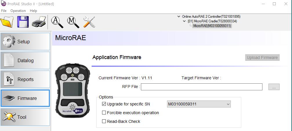 17.4. Upgrade Firmware Without A PC Firmware upgrades for the MicroRAE can be done without connecting an AutoRAE 2 Controller/Cradle to a PC.