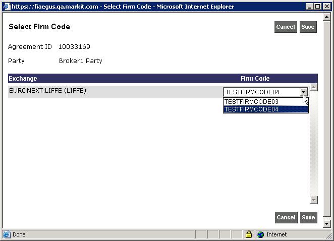 In the Parties panel, click the Firm Code button to the right of the party for which you want to override exchange firm codes for this agreement.