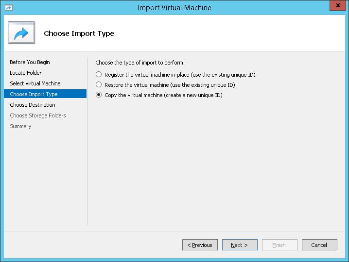 Installation Manual 2. Installing the Mediant VE SBC Figure 2-11: Installing Mediant VE SBC on Hyper-V Select Virtual Machine 7. Choose Copy virtual machine import type and click Next.