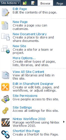 To change major aspects of sites within the SharePoint o to create new items, you ll probably want to go to the Site Actions menu first. Site Actions 4.
