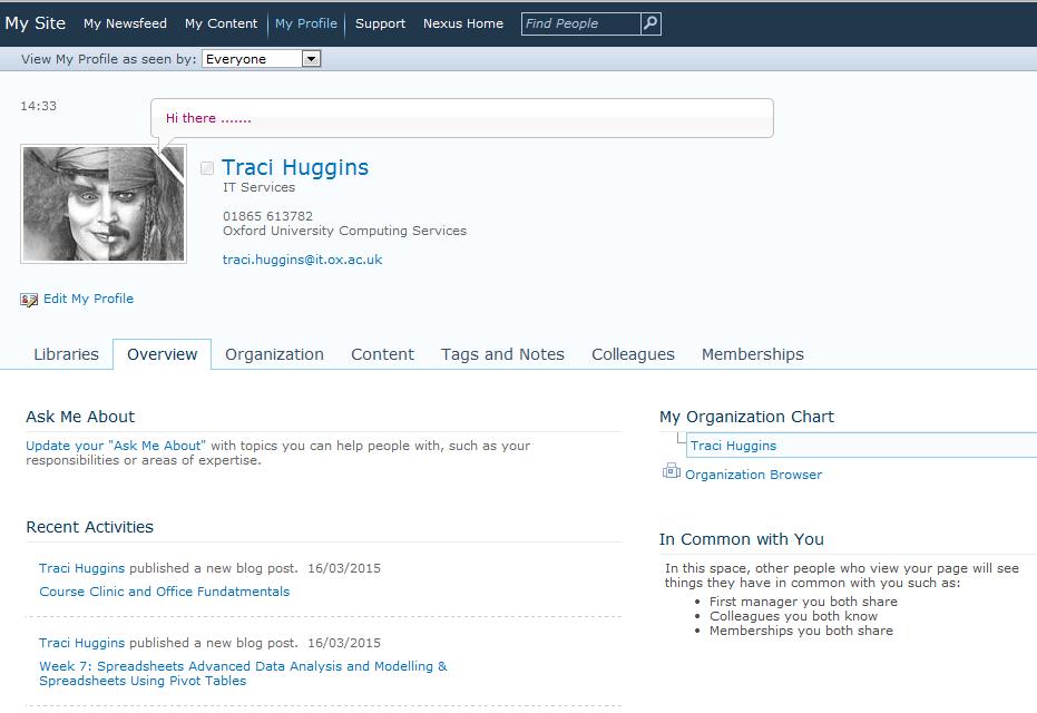 12 Editing your My Profile The My Profile page contains a lot of information, mostly about you, organised under tabs, the information in this section of SharePoint is imported from the university