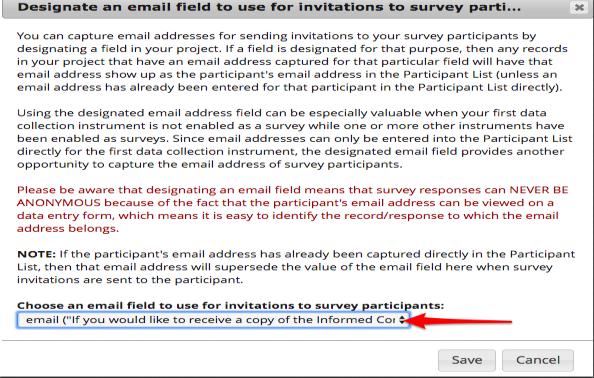 survey participants. 3) Select the field that you created to collect the subject s email and click on Save.