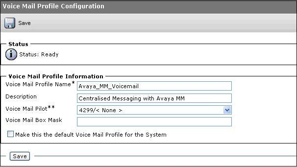 Enter a descriptive name and description into the Voice Mail Profile Name and Description