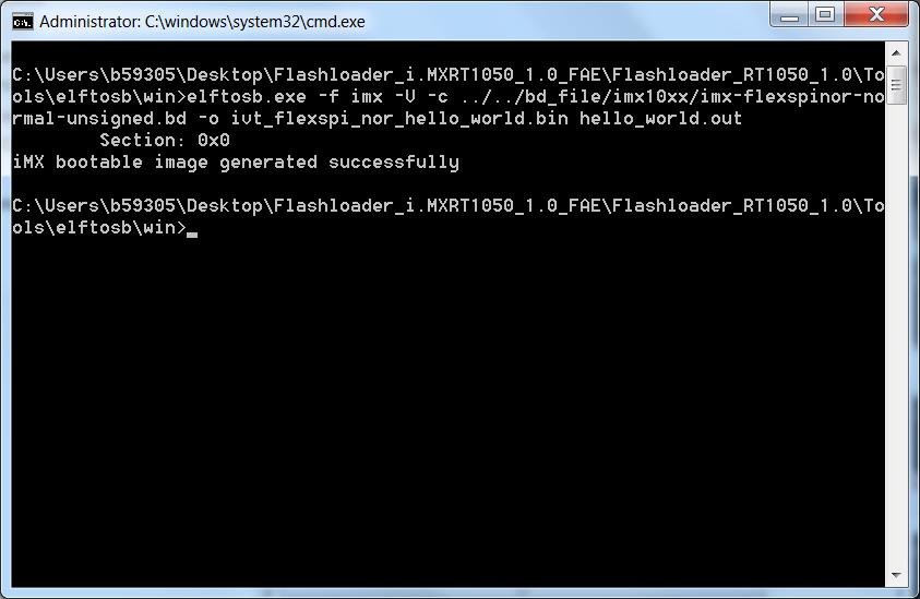 Figure 14. Generate i.mx Bootable image After above command, two bootable images are generated: ivt_flexspi_nor_hello_world.bin ivt_flexspi_nor_hello_world_